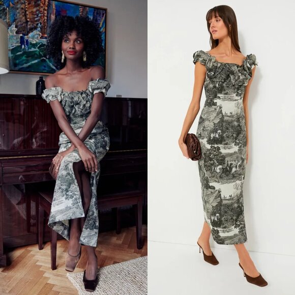 Tuckernuck NEW Middleburg Toile Suze Equestrian Formal Midi Dress Size XS - Picture 1 of 12